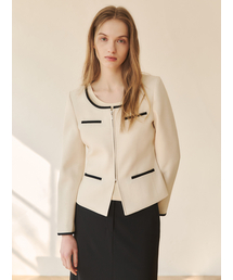 LETQSTUDIO（レチケットスタジオ）の「スcoopネックツイードジャケット、エクリュ（その他アウター）」