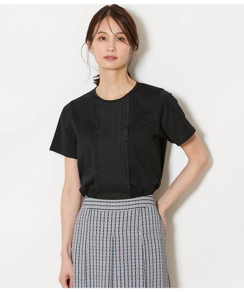 NEWYORKER（ニューヨーカー）の「【吸水速乾】プレーディング天竺 ピンタック半袖プルオーバー（Tシャツ/カットソー・レディース・ブラック/ホワイト・M/L）」の2枚目の写真