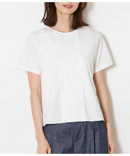 NEWYORKER（ニューヨーカー）の「【吸水速乾】プレーディング天竺 ピンタック半袖プルオーバー（Tシャツ/カットソー・レディース・ブラック/ホワイト・M/L）」の3枚目の写真