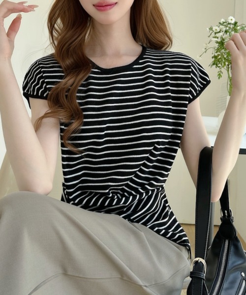 Ada.(エイダ)の「アソート展開 無地 ボーダー フレンチスリーブカットソー(Tシャツ/カットソー・レディース・ブラック×ホワイト/アイボリー/ブラック/ホワイト×ブラック・FREE)」の19枚目の写真