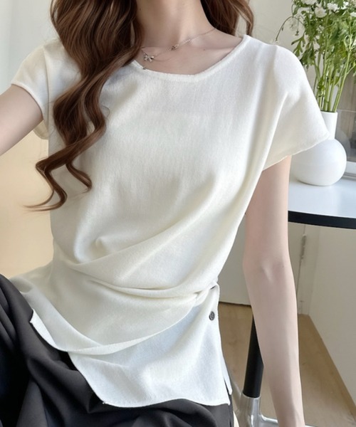 Ada.(エイダ)の「アソート展開 無地 ボーダー フレンチスリーブカットソー(Tシャツ/カットソー・レディース・ブラック×ホワイト/アイボリー/ブラック/ホワイト×ブラック・FREE)」の8枚目の写真