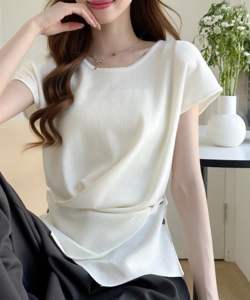 Ada.(エイダ)の「アソート展開 無地 ボーダー フレンチスリーブカットソー(Tシャツ/カットソー・レディース・ブラック×ホワイト/アイボリー/ブラック/ホワイト×ブラック・FREE)」の5枚目の写真