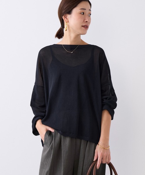 MICA&DEAL（マイカ＆ディール）の「ハイゲージボートネックルーズニットプルオーバー（ニット/セーター・レディース・グレイッシュベージュ/ブラック/キャメル・FREE）」の2枚目の写真