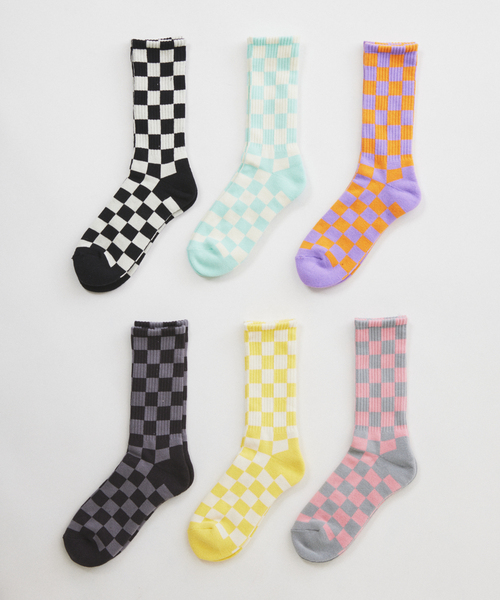 JOURNAL STANDARD relume（ジャーナルスタンダード　レリューム）の「チェッカーフラッグ ソックス（ソックス/靴下・メンズ・イエロー/パープル/ブラックミックス/サックスブルー/ブラック/ライトグレー・FREE）」の9枚目の写真