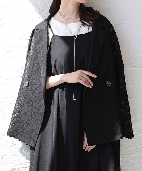 Sawa a la mode(サワアラモード)の「花柄クロシェレーステーラードジャケット(テーラードジャケット・レディース・アイボリー/ブラック・FREE)」の2枚目の写真