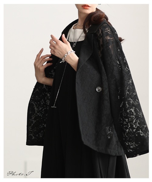 Sawa a la mode(サワアラモード)の「花柄クロシェレーステーラードジャケット(テーラードジャケット・レディース・アイボリー/ブラック・FREE)」の12枚目の写真