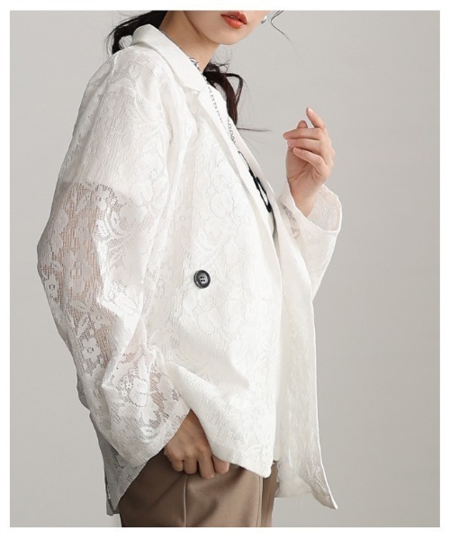 Sawa a la mode(サワアラモード)の「花柄クロシェレーステーラードジャケット(テーラードジャケット・レディース・アイボリー/ブラック・FREE)」の9枚目の写真