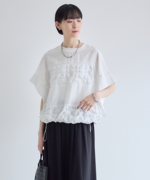 Paradise Picnic(パラダイスピクニック)の「オーガンジーチェック柄切替ブラウス(シャツ/ブラウス・レディース・ホワイト/カーキ/ブラック・FREE)」の2枚目の写真