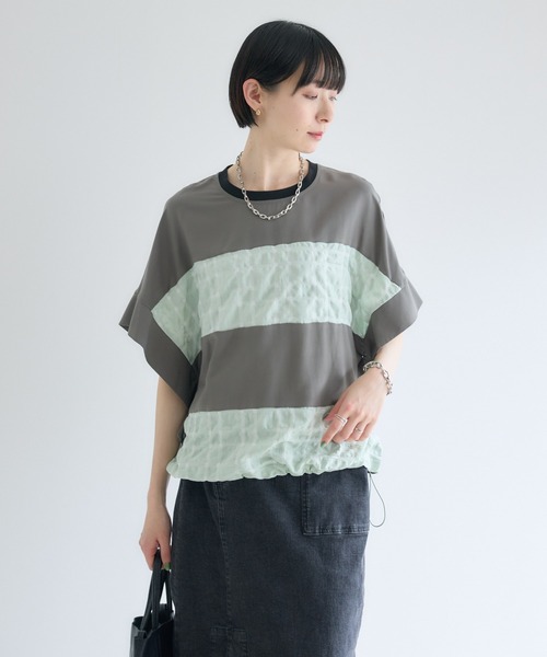 Paradise Picnic(パラダイスピクニック)の「オーガンジーチェック柄切替ブラウス(シャツ/ブラウス・レディース・ホワイト/カーキ/ブラック・FREE)」の1枚目の写真