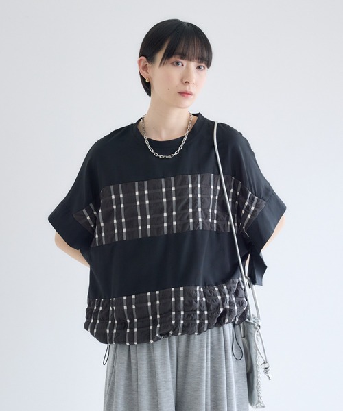 Paradise Picnic(パラダイスピクニック)の「オーガンジーチェック柄切替ブラウス(シャツ/ブラウス・レディース・ホワイト/カーキ/ブラック・FREE)」の3枚目の写真