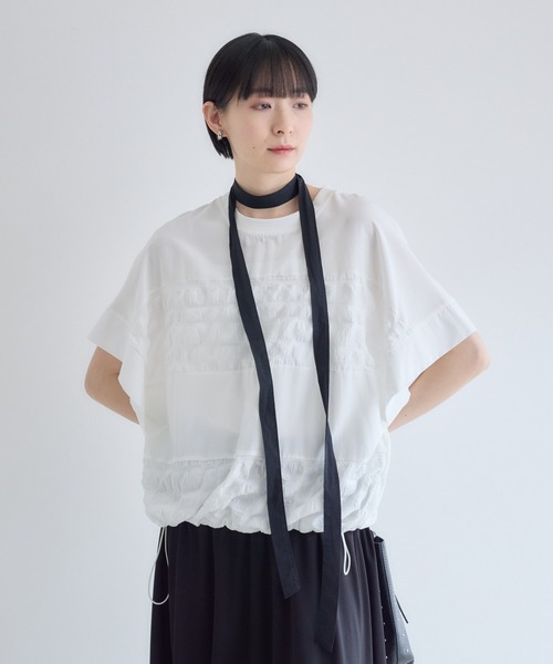 Paradise Picnic(パラダイスピクニック)の「オーガンジーチェック柄切替ブラウス(シャツ/ブラウス・レディース・ホワイト/カーキ/ブラック・FREE)」の5枚目の写真
