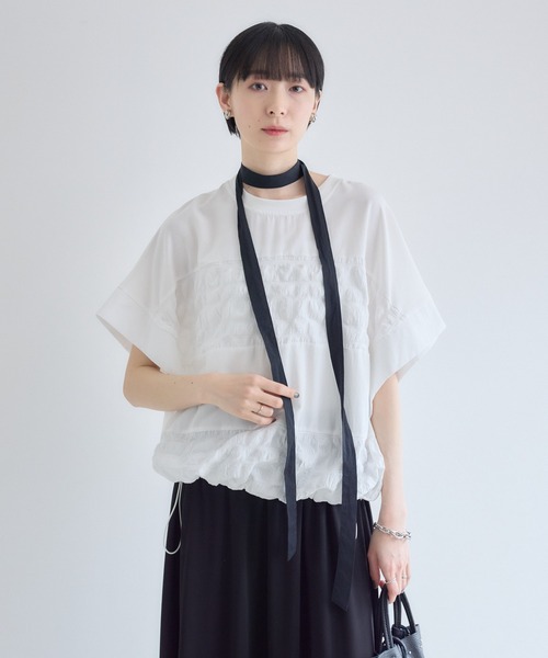 Paradise Picnic(パラダイスピクニック)の「オーガンジーチェック柄切替ブラウス(シャツ/ブラウス・レディース・ホワイト/カーキ/ブラック・FREE)」の6枚目の写真