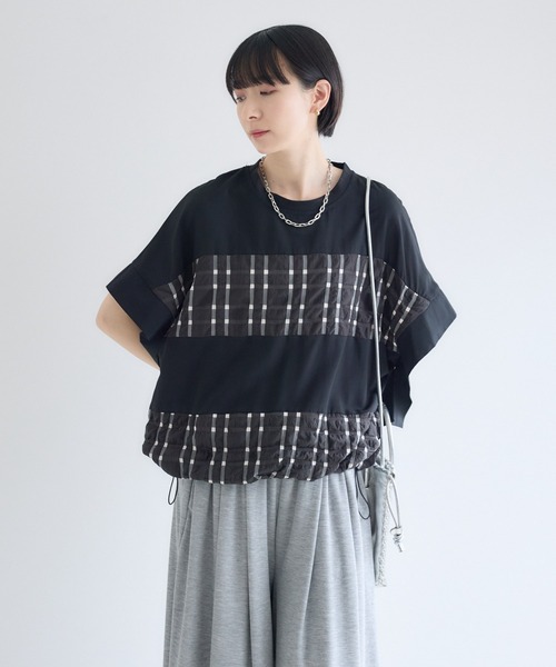 Paradise Picnic(パラダイスピクニック)の「オーガンジーチェック柄切替ブラウス(シャツ/ブラウス・レディース・ホワイト/カーキ/ブラック・FREE)」の13枚目の写真