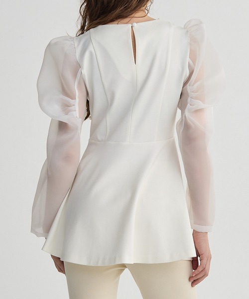 BIRTHDAY BASH（バースデイバッシュ）の「ORGANDY DOCKING TUNIC TOPS（ドッキングチュニックトップス）（シャツ/ブラウス・レディース・ブラック/ホワイト・FREE）」の3枚目の写真