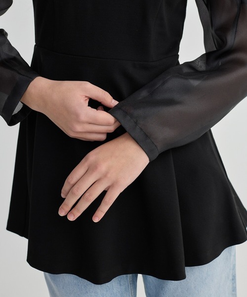 BIRTHDAY BASH（バースデイバッシュ）の「ORGANDY DOCKING TUNIC TOPS（ドッキングチュニックトップス）（シャツ/ブラウス・レディース・ブラック/ホワイト・FREE）」の4枚目の写真