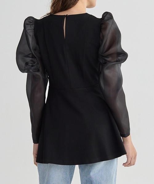 BIRTHDAY BASH（バースデイバッシュ）の「ORGANDY DOCKING TUNIC TOPS（ドッキングチュニックトップス）（シャツ/ブラウス・レディース・ブラック/ホワイト・FREE）」の7枚目の写真