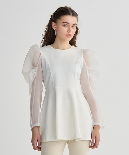 BIRTHDAY BASH（バースデイバッシュ）の「ORGANDY DOCKING TUNIC TOPS（ドッキングチュニックトップス）（シャツ/ブラウス・レディース・ブラック/ホワイト・FREE）」の8枚目の写真