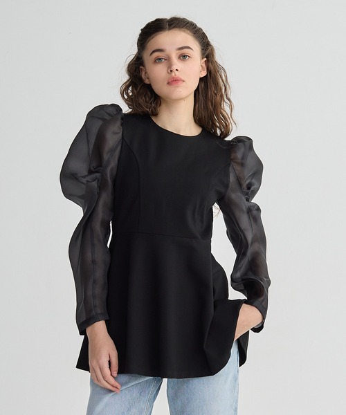 BIRTHDAY BASH（バースデイバッシュ）の「ORGANDY DOCKING TUNIC TOPS（ドッキングチュニックトップス）（シャツ/ブラウス・レディース・ブラック/ホワイト・FREE）」の11枚目の写真