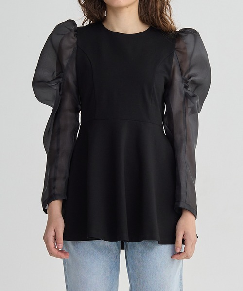 BIRTHDAY BASH（バースデイバッシュ）の「ORGANDY DOCKING TUNIC TOPS（ドッキングチュニックトップス）（シャツ/ブラウス・レディース・ブラック/ホワイト・FREE）」の12枚目の写真