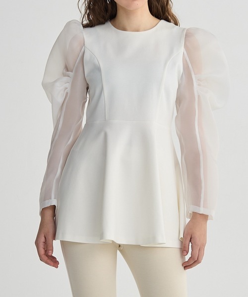 BIRTHDAY BASH（バースデイバッシュ）の「ORGANDY DOCKING TUNIC TOPS（ドッキングチュニックトップス）（シャツ/ブラウス・レディース・ブラック/ホワイト・FREE）」の9枚目の写真