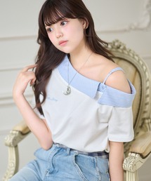 オフショルダー」に該当するトップス（ストライプ柄）ファッション通販