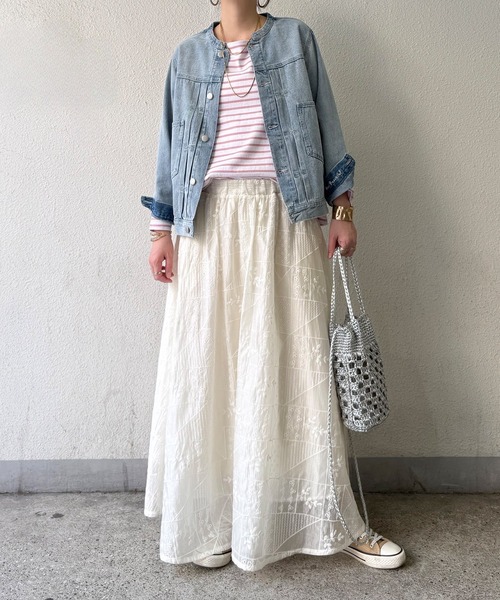 LBC（エルビーシー）の「パッチワーク風レースギャザーロングスカート（スカート・レディース・オフホワイト/ブラック・M）」の13枚目の写真