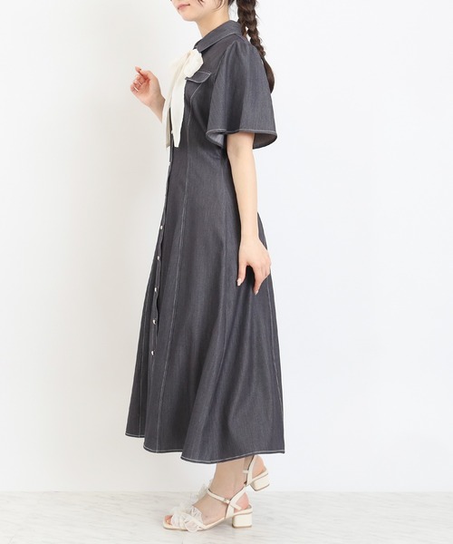 ASTORIA ODIER(アストリアオディール)の「配色リボンデニム風ワンピース(ワンピース・レディース・インディゴブルー/グレー・MEDIUM/LARGE)」の11枚目の写真
