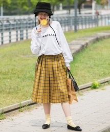 黄色 チェック スカート イエロー チェック ロングスカートの