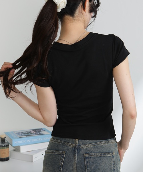 pumpkin port（パンプキンポート）の「Vネック 半袖Tシャツ（Tシャツ/カットソー・レディース・グレー/ブラック/アイボリー・M）」の15枚目の写真