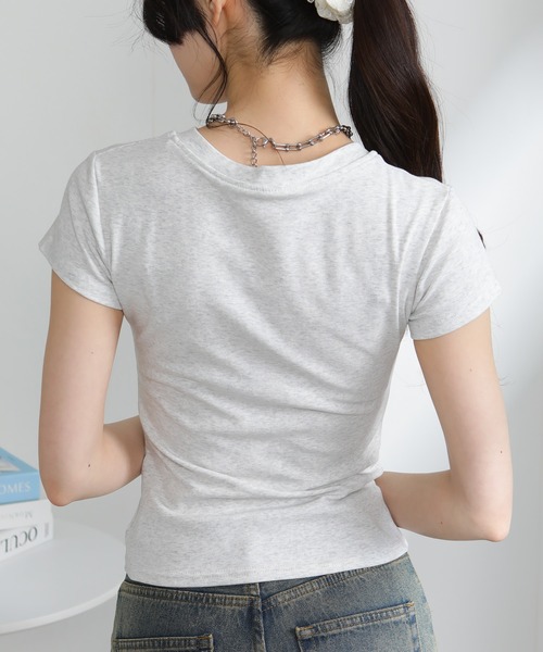 pumpkin port（パンプキンポート）の「Vネック 半袖Tシャツ（Tシャツ/カットソー・レディース・グレー/ブラック/アイボリー・M）」の9枚目の写真