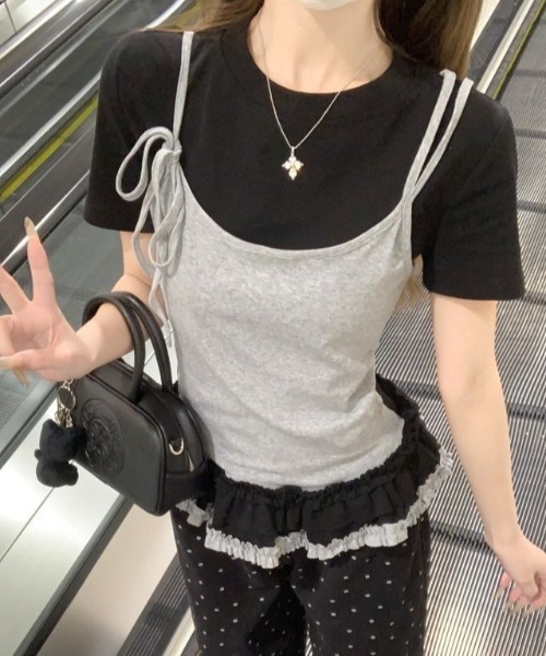 lilful(リルフル)の「【26年春夏新作】フリルティアードフェイクレイヤード半袖Tシャツ(Tシャツ/カットソー・レディース・ホワイト/ブラック・F)」の5枚目の写真