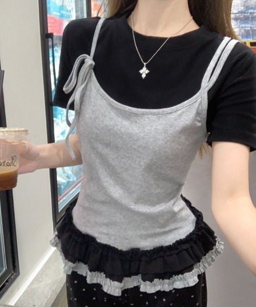 lilful(リルフル)の「【26年春夏新作】フリルティアードフェイクレイヤード半袖Tシャツ(Tシャツ/カットソー・レディース・ホワイト/ブラック・F)」の8枚目の写真