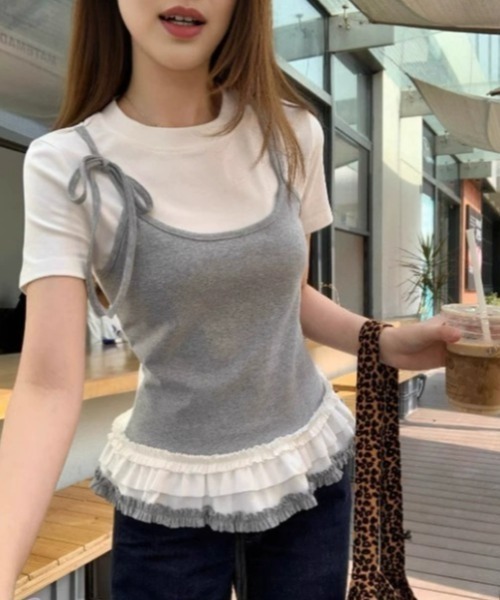 lilful(リルフル)の「【26年春夏新作】フリルティアードフェイクレイヤード半袖Tシャツ(Tシャツ/カットソー・レディース・ホワイト/ブラック・F)」の9枚目の写真