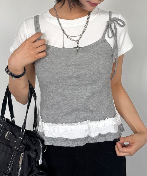 lilful(リルフル)の「【26年春夏新作】フリルティアードフェイクレイヤード半袖Tシャツ(Tシャツ/カットソー・レディース・ホワイト/ブラック・F)」の21枚目の写真