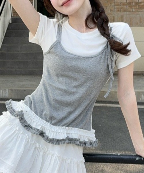 lilful(リルフル)の「【26年春夏新作】フリルティアードフェイクレイヤード半袖Tシャツ(Tシャツ/カットソー・レディース・ホワイト/ブラック・F)」の11枚目の写真