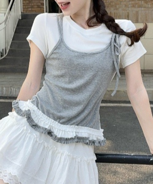 lilful(リルフル)の「【26年春夏新作】フリルティアードフェイクレイヤード半袖Tシャツ(Tシャツ/カットソー・レディース・ホワイト/ブラック・F)」の12枚目の写真