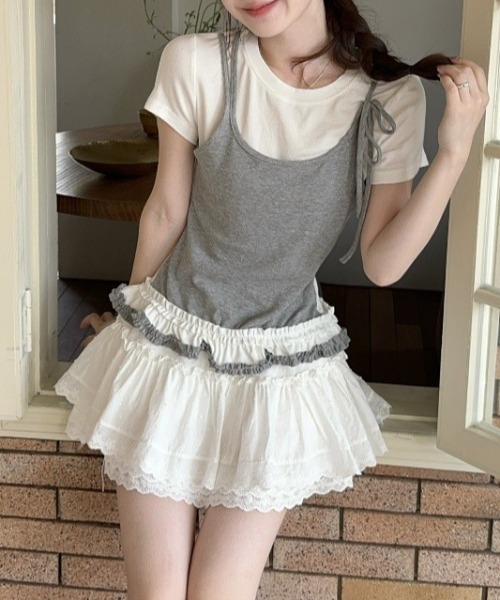 lilful(リルフル)の「【26年春夏新作】フリルティアードフェイクレイヤード半袖Tシャツ(Tシャツ/カットソー・レディース・ホワイト/ブラック・F)」の13枚目の写真