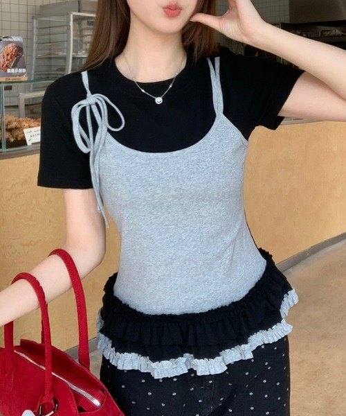 lilful(リルフル)の「【26年春夏新作】フリルティアードフェイクレイヤード半袖Tシャツ(Tシャツ/カットソー・レディース・ホワイト/ブラック・F)」の15枚目の写真