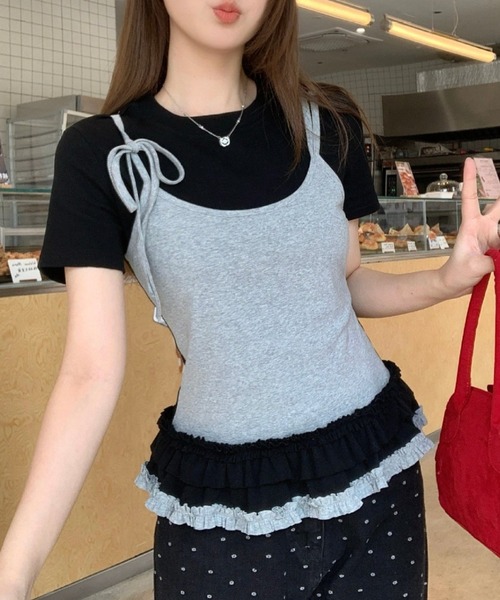 lilful(リルフル)の「【26年春夏新作】フリルティアードフェイクレイヤード半袖Tシャツ(Tシャツ/カットソー・レディース・ホワイト/ブラック・F)」の17枚目の写真