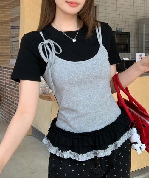 lilful(リルフル)の「【26年春夏新作】フリルティアードフェイクレイヤード半袖Tシャツ(Tシャツ/カットソー・レディース・ホワイト/ブラック・F)」の18枚目の写真