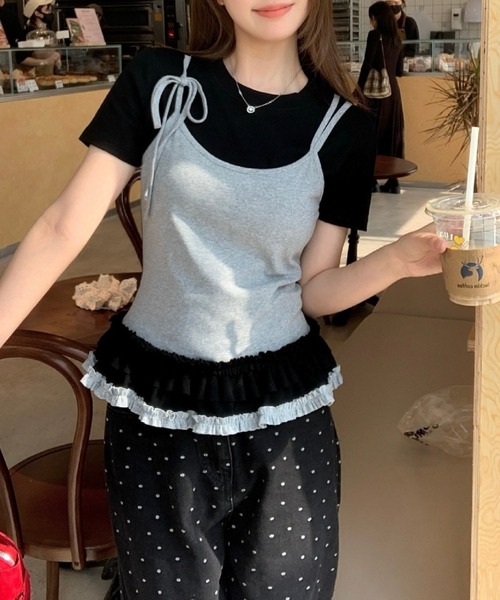 lilful(リルフル)の「【26年春夏新作】フリルティアードフェイクレイヤード半袖Tシャツ(Tシャツ/カットソー・レディース・ホワイト/ブラック・F)」の19枚目の写真