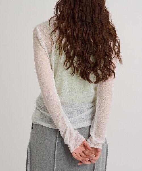 w closet(ダブルクローゼット)の「【5色展開】なみなみシアーカーデ(カーディガン/ボレロ・レディース・ピンク/グリーン/オフホワイト/ブルー/ブラック・FREE)」の7枚目の写真