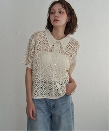 クロシェ編みニットポロ