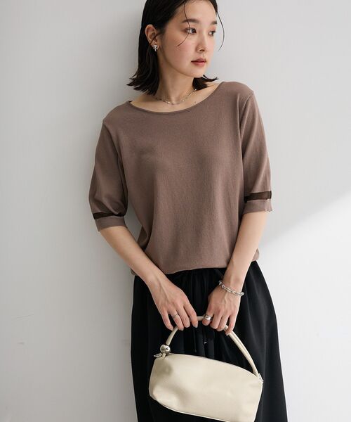 Green Parks(グリーンパークス)の「袖シアーニットプルオーバー(Tシャツ/カットソー・レディース・モカ/ブラック/オフホワイト/ブルー・FREE)」の9枚目の写真