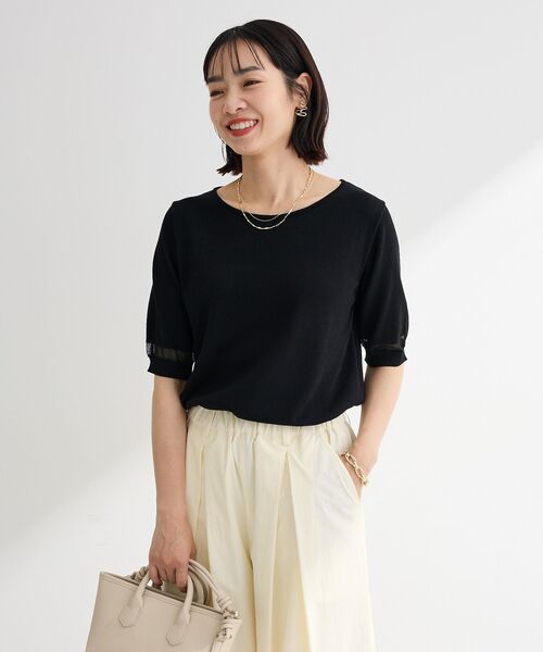 Green Parks(グリーンパークス)の「袖シアーニットプルオーバー(Tシャツ/カットソー・レディース・モカ/ブラック/オフホワイト/ブルー・FREE)」の13枚目の写真