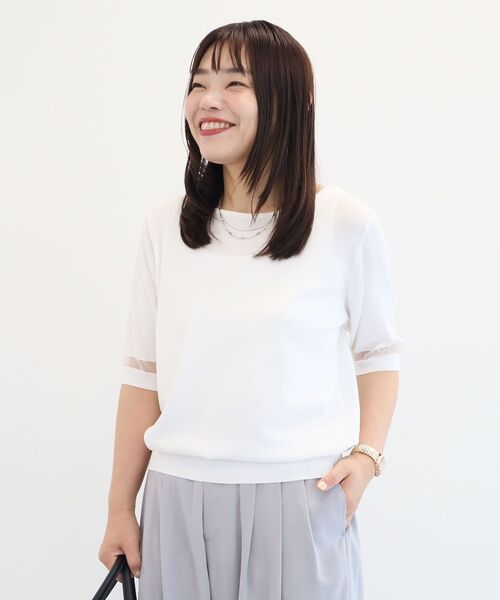 Green Parks(グリーンパークス)の「袖シアーニットプルオーバー(Tシャツ/カットソー・レディース・モカ/ブラック/オフホワイト/ブルー・FREE)」の18枚目の写真
