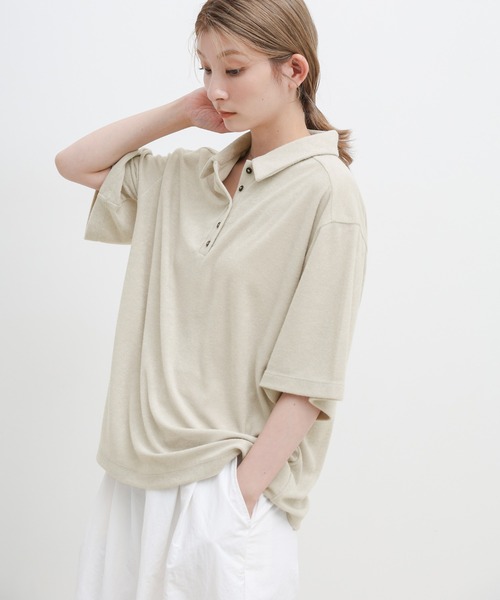 select MOCA(セレクトモカ)の「ベーシックパイルポロTシャツ(ポロシャツ・レディース・ライトグレー/グレイッシュベージュ/チャコール・FREE)」の3枚目の写真