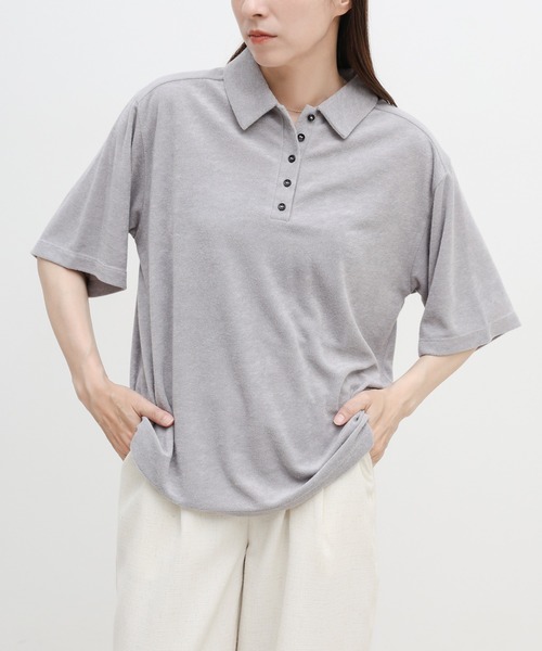 select MOCA(セレクトモカ)の「ベーシックパイルポロTシャツ(ポロシャツ・レディース・ライトグレー/グレイッシュベージュ/チャコール・FREE)」の2枚目の写真