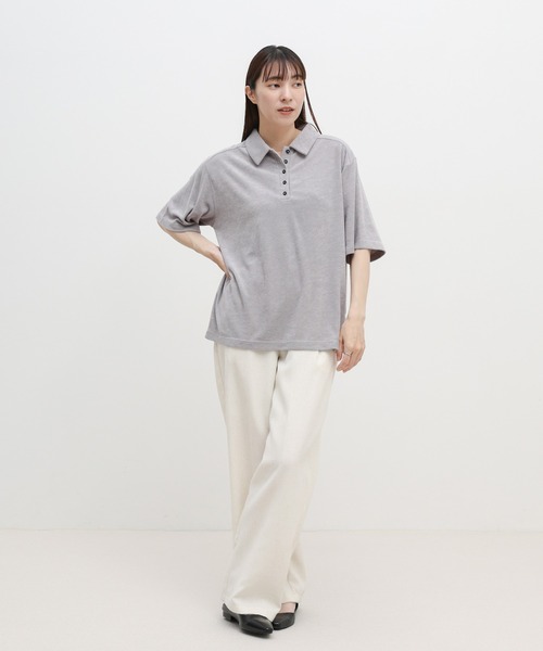 select MOCA(セレクトモカ)の「ベーシックパイルポロTシャツ(ポロシャツ・レディース・ライトグレー/グレイッシュベージュ/チャコール・FREE)」の4枚目の写真