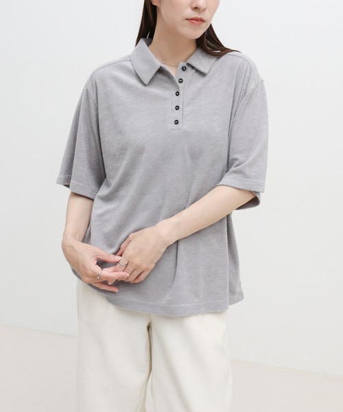 select MOCA(セレクトモカ)の「ベーシックパイルポロTシャツ(ポロシャツ・レディース・ライトグレー/グレイッシュベージュ/チャコール・FREE)」の7枚目の写真